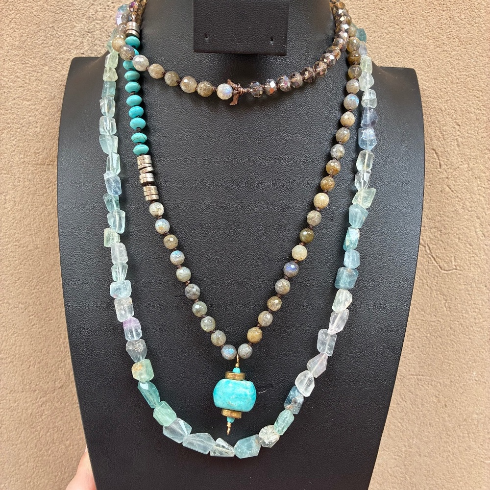 Duo of Earth Tone & Turquoise-Colored Beaded Necklaces